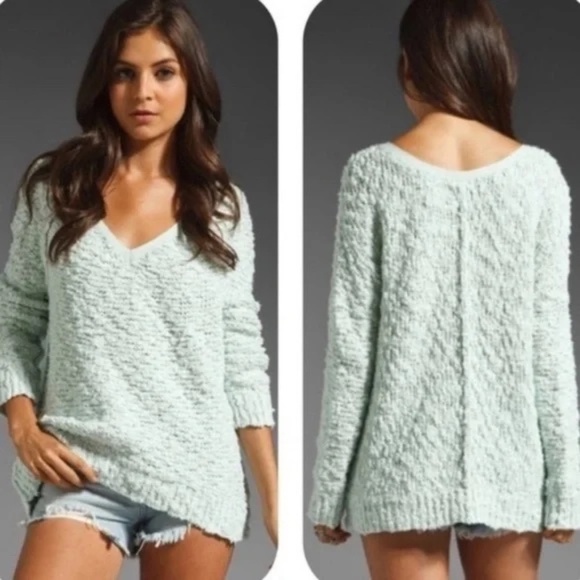 Free People Songbird Popcorn Pullover Sweater Aqua Size Medium - Picture 1 of 8